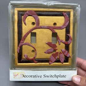 Bacova Benecia Gold Red Floral Dual Light Switch Plate Tropical Boho Decor